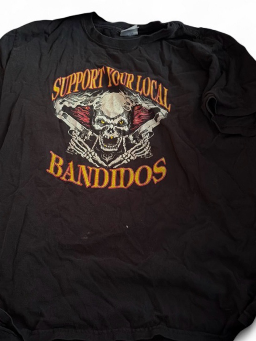 Port and Company Black Kids Graphic Tee with Skull and Guns Design